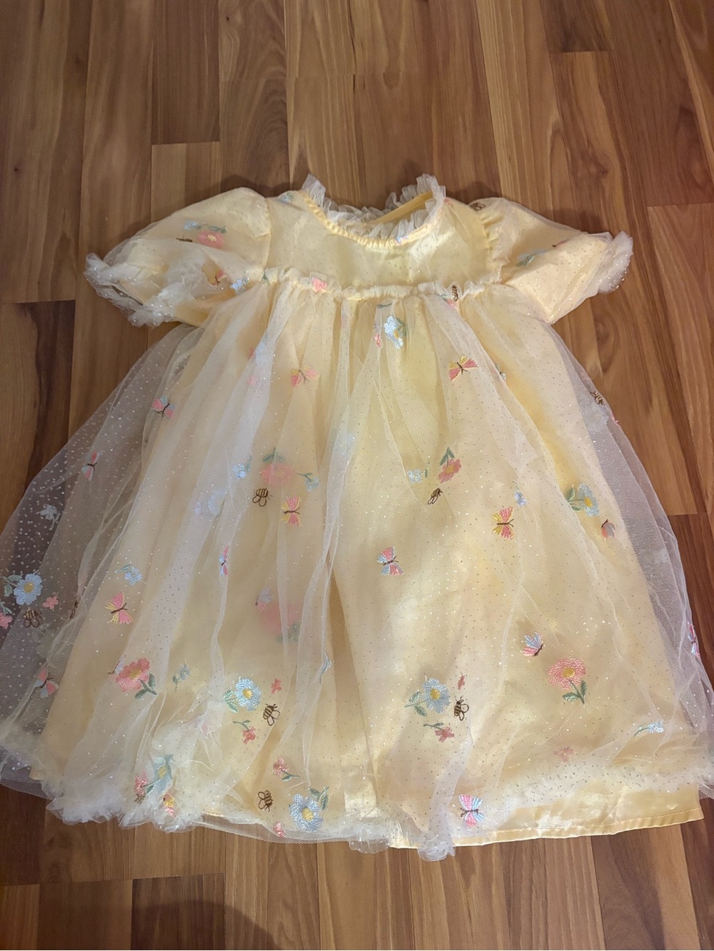 audrey Pale Yellow Girls Lace-Trim Dress